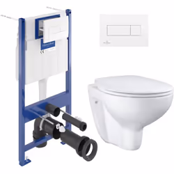 Caractéristiques du Pack WC bâti-support Villeroy & Boch + Cuvette Grohe Bau sans bride + Abattant softclose + Plaque blanche ...