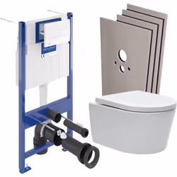 Caractéristiques du Pack WC bâti-support Villeroy & Boch + WC SAT sans bride + Abattant softclose + Plaque blanche + Set d'ha ...