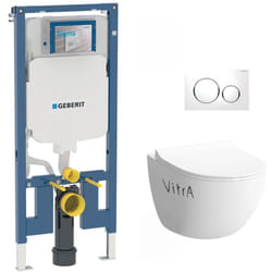 Pack WC Bati-support Geberit UP720 extra-plat + WC Vitra Sento sans bride + Abattant softclose + Plaque blanche