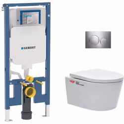 Caractéristiques du Pack WC bâti-support Geberit UP720 extra-plat + WC Swiss Aqua Technologies sans bride fixations invisible ...