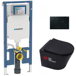 Pack wc bâti-support Geberit wc Swiss Aqua Technologies sans bride + abattant SoftClose + plaque (SLIM-BlackInfinitio-A)
