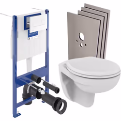 Description générale Pack WC comprenant un bâti-support, un WC suspendu sans bride, un abattant, une plaque blanche et un set ...