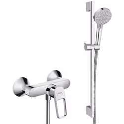 Caractéristiques du Set de douche mitigeur + Douchette 2 jets + Barre de douche, Chrome (71247000-Vernis) : Hansgrohe Logis L ...