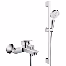Caractéristiques du Set bain/douche Mitigeur Logis + Douchette 2 jets + Barre de douche 65cm + Flexible, Chrome (1400000-CROM ...