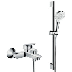 Set bain/douche Mitigeur Logis + Douchette 2 jets + Barre de douche 65cm + Flexible, Chrome (71400000-CROMETTA) - Hansgrohe