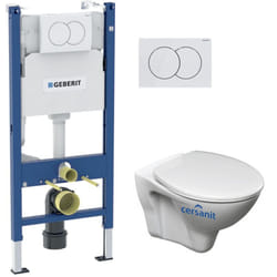 Pack WC Bati-support GEBERIT Duofix + WC Cersanit S-line Pro + Abattant + Plaque blanche (S-LineProGeb3)