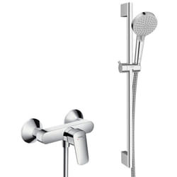 Hansgrohe - Ensemble de douche Logis Mitigeur mural + Douchette 2 jets avec Barre 65cm + Flexible, Chrome (71600000-Vernis)
