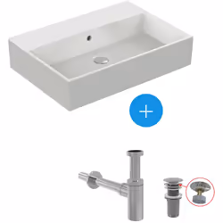 Laissez- vous séduire par Ensemble Lavabo 60x42cm + Bonde clic-clac + Siphon de lavabo, Chrome (K077801-SET). Composé du lava ...