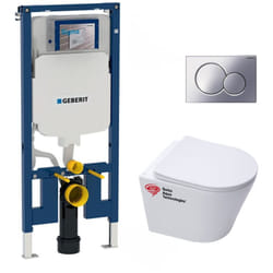 Pack wc Bati-support Geberit extra-plat + wc Swiss Aqua Technologies sans bride + plaque