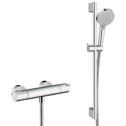 Ecostat Set mitigeur thermostatique + Barre 65cm + Douchette 2 jets + Flexible, Chrome (13211000-Vernis) - Hansgrohe