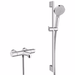 Laissez-vous séduire par ce Set Mitigeur thermostatique Bain/douche + Barre de douche Unica + Douchette 2 jets, Chrome (13201 ...
