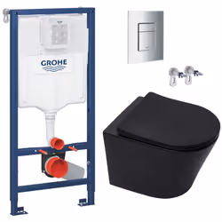 Optez pour la qualité et la simplicité d’installation du Pack WC Bâti-support Rapid SL + Cuvette SAT Infinitio noire mat + Ab ...