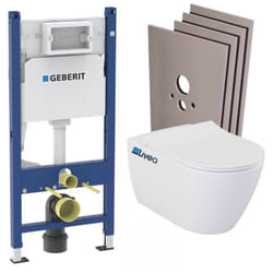 Pack wc Bati-support Geberit Duofix + wc suspendu sans bride Livea Bello + Abattant soft close + Plaque Blanche + Set d'habillag