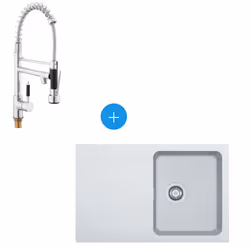 Laissez-vous séduire par ce Kit Evier à encastrer Orion en tectonite, 780mmx500mm, Blanc Artic + Mitigeur SAT Semi-Pro 2 flux ...