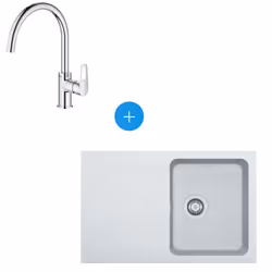 Laissez-vous séduire par ce Kit Évier Orion à encastrer en Tectonite, 780x500mm, Blanc Polaire + Mitigeur Grohe Bauloop, col  ...