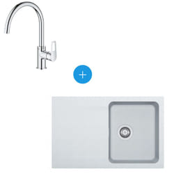 Kit Évier Orion à encastrer en Tectonite, 780x500mm, Blanc Polaire + Mitigeur Grohe Bauloop, col de cygne, Chrome - Franke