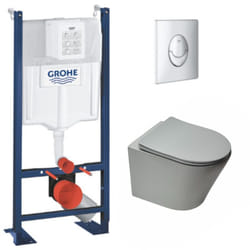 Grohe - Pack wc Bâti autoportant + wc suspendu Swiss Aqua Technologies GreyInfinitio sans bride + Abattant softclose + Plaque Chrome
