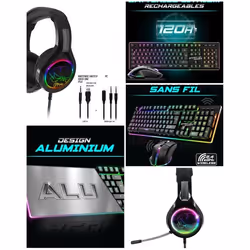 Pack Gamer ULTIMATE 600 - WIRELESS - Clavier Souris Casque - RGB - 4800 DPI - Autonomie 120 heures