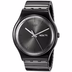 SWATCH FEMME 43MM BRACELET ACIER INOXYDABLE NOIR QUARTZ MONTRE SUOB708B