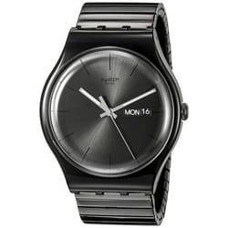 SWATCH FEMME 43MM BRACELET ACIER INOXYDABLE NOIR QUARTZ MONTRE SUOB708B