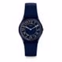 Montre - SWATCH - Back in Time - Bracelet silicone bleu nuit - Cadran argenté - Chiffres dorés