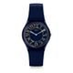 Montre - SWATCH - Back in Time - Bracelet silicone bleu nuit - Cadran argenté - Chiffres dorés