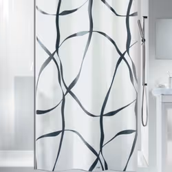 Rideau de douche Polyester RIBBON 180x180cm Noir & Blanc effet perlé Spirella