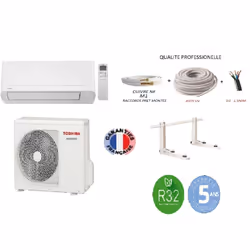 PRET A POSER Pack Climatiseur réversible Mono-split TOSHIBA NAKA 3,5 kw 35m2 + kit 7 mètres de pose complet la seule unité sp ...