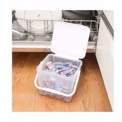 ▶ Un seau spacieux et fonctionnel dedestorage Rotho, ▶ Conçu pour stocker la lessive, les pastilles pour lave-linge ou pour l ...