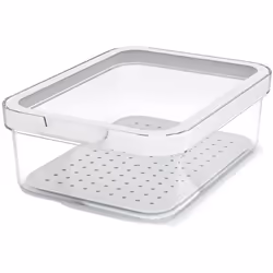 À l'intérieur du récipient se trouve une grille perforée qui permet aux liquides de s'écouler, protégeant ainsi les aliments ...