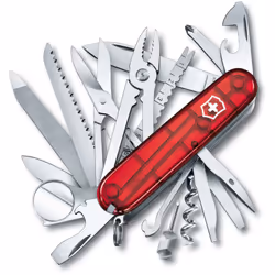 Victorinox - Couteau suisse Swiss Champ, 33 fonctions différentes, avec pince à épiler, ciseaux et loupe, 185 gr, couleur rouge transparent.