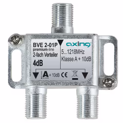 Axing BVE 2-01P, Diviseur de câbles, 5 - 1218 MHz, Acier inoxydable, Femelle/Femelle, A+, 10 dB