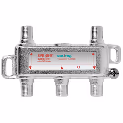 Axing SVE04001, Diviseur de câbles, 75 Ohm, 5 - 2400 MHz, Argent, 1x F-type, 4x F-type