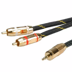 ROLINE GOLD Câble audio 3,5mm Stéréo - 2x RCA, M / M 10,0m, 3,5mm, Mâle, 2 x RCA, Mâle, 10 m, Noir, Or