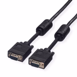 ROLINE HD15 M/HD15 M avec noyaux de ferrite 10,0m, 10 m, VGA (D-Sub), VGA (D-Sub), Mâle, Mâle, Noir