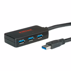 ROLINE Hub USB 3.0 4 ports avec Repeater 10m, Noir, Noir, 17 x 40 x 81 mm, 10 mm