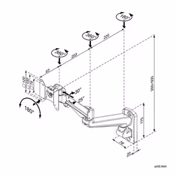 ROLINE Support LCD à gaz, fonction pivot, 8 kg, 75 x 75 mm, 75 x 75 mm, Gris