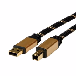 ROLINE 11.88.8805, 4,5 m, USB A, USB B, USB 2.0, Mâle/Mâle, Noir, Or