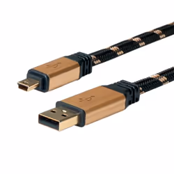 ROLINE 11.88.8822, 1,8 m, USB A, Mini-USB A, USB 2.0, Mâle/Mâle, Noir, Or