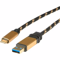 ROLINE USB 0.5m, 0,5 m, USB A, USB C, USB 3.2 Gen 2 (3.1 Gen 2), Mâle/Mâle, Noir, Or