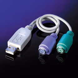 ROLINE USB - 2x PS/2 Converter, 0,3 m, 2x 6-p Mini-DIN, USB A, Blanc