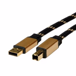 ROLINE GOLD Câble USB 2.0, type A-B 1,8m, 1,8 m, USB A, USB B, USB 2.0, Mâle/Mâle, Noir, Or