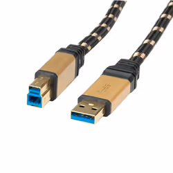 ROLINE GOLD Câble USB 3.0, type A mâle - B mâle 1,8m, 1,8 m, USB A, USB B, USB 3.2 Gen 1 (3.1 Gen 1), Mâle/Mâle, Noir, Or