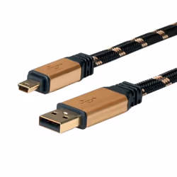 ROLINE GOLD Câble USB 2.0, type A - mini 5- broches 0,8m, 0,8 m, USB A, Mini-USB A, USB 2.0, Mâle/Mâle, Noir, Or
