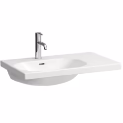 Lavabo de meuble avec plage de dépose sur la droite couleur : blanche dimensions : 750 x 460 x 180 mm (LxLxH) matériau : céra ...