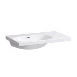 Lavabo de meuble avec plage de dépose sur la droite couleur : blanche dimensions : 750 x 460 x 180 mm (LxLxH) matériau : céra ...