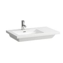 Laufen Living Square lavabo asymétrique tablette à droite 3 trous pour robinet avec trop-plein 750x480 blanc