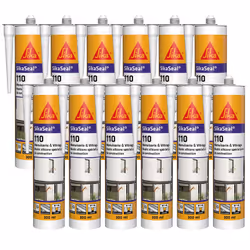 12x Mastic silicone SikaSeal 110 Menuiserie & Vitrage SIKA - Adhère sans primaire sur la plupart des supports de construction ...