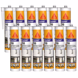 12x Mastic silicone SikaSeal 110 Menuiserie & Vitrage SIKA - Adhère sans primaire sur la plupart des supports de construction ...