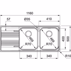 Franke SRX 621 Evier à poser Rectangulaire Acier inoxydable